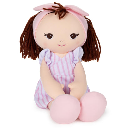 GUND Baby Toddler Doll Plush Brunette, Pink Striped Dress, 8"