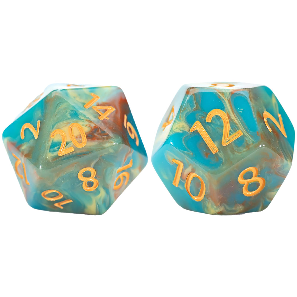 Gate Keeper Games and Dice: Van Gogh Dice: Self Portrait - 7pc RPG Set, Blue, Orange & Yellow Cream Swirled, Art Dice for Role Playing Games