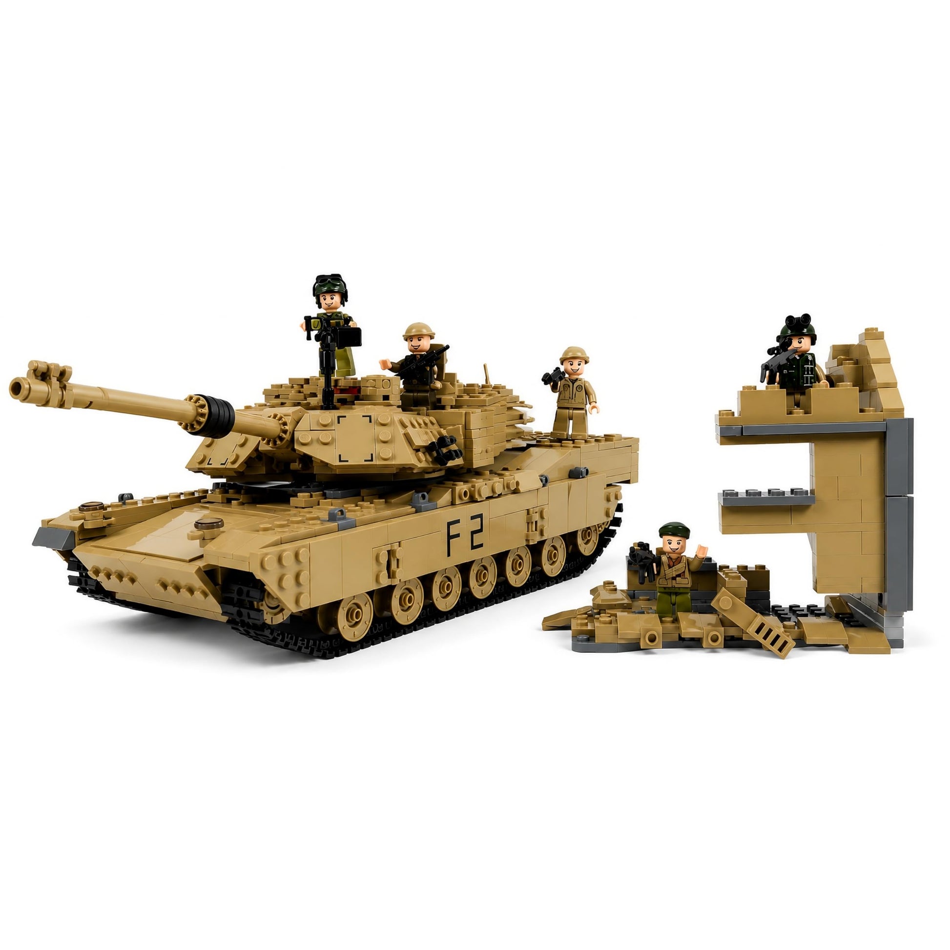 General Jim's 2-in-1 Military Brick Building Set - WWII US Army M1A2 Tank or Humvee with Rotating Turret, Adjustable Gun & Accessories - 1463-Piece
