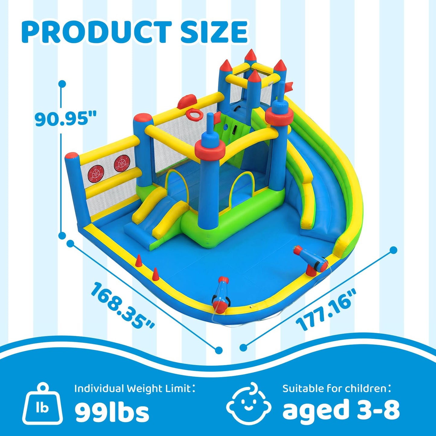SunSwell Inflatable Water Slide for Kids Backyard with 450W Blower, Jumping Castle with Water Slide, Water Park Bounce House for Indoor and Outdoor