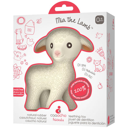 CaaOcho Pure Natural Rubber Teething Baby Toy - Mia the Lamb Teether for Babies, BPA Free Baby Toy, All Natural Teething Toys for Babies 0-6, Safe