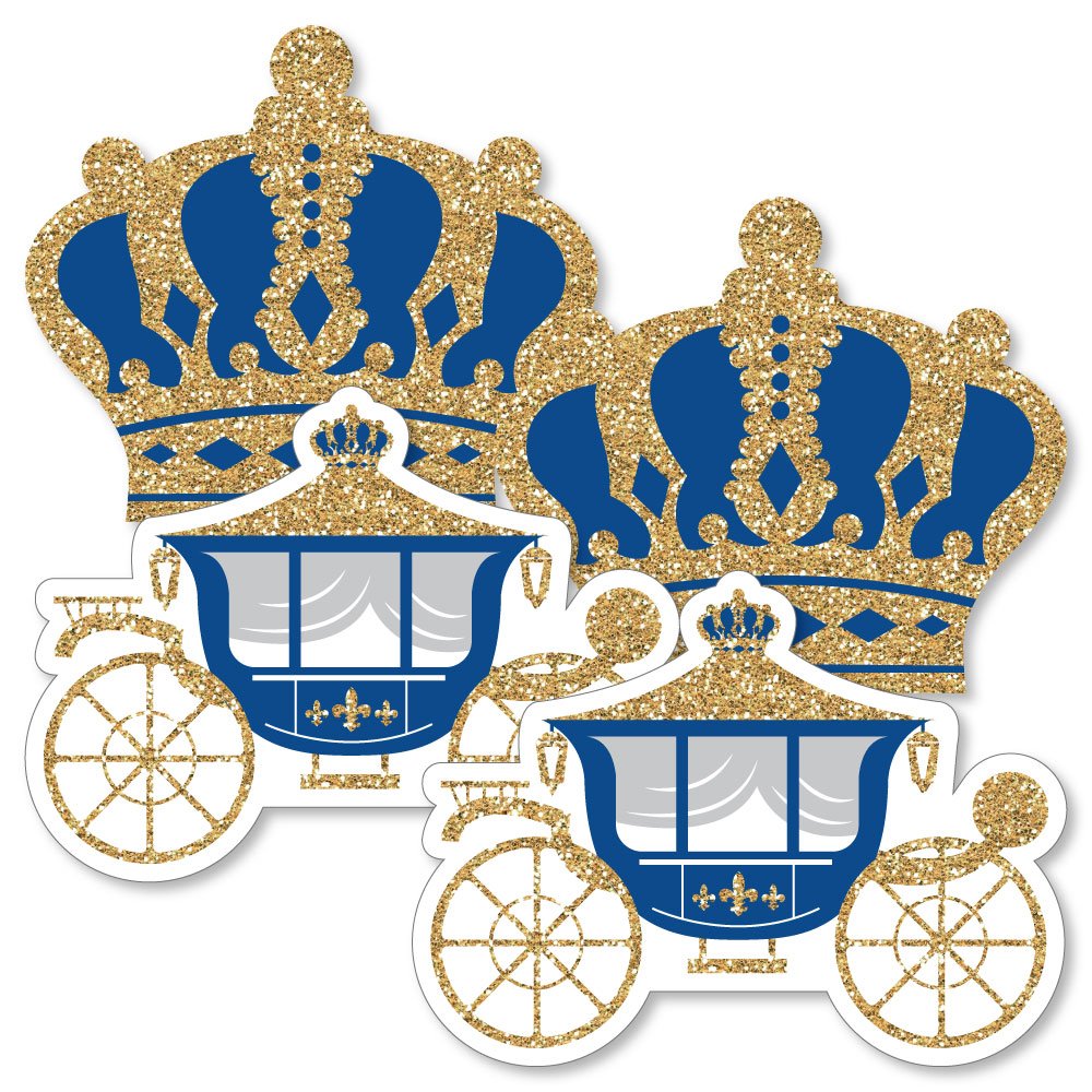 Big Dot of Happiness Royal Prince Charming - Crown & Carriage Decorations DIY Baby Shower or Birthday Party Essentials - Set of 20