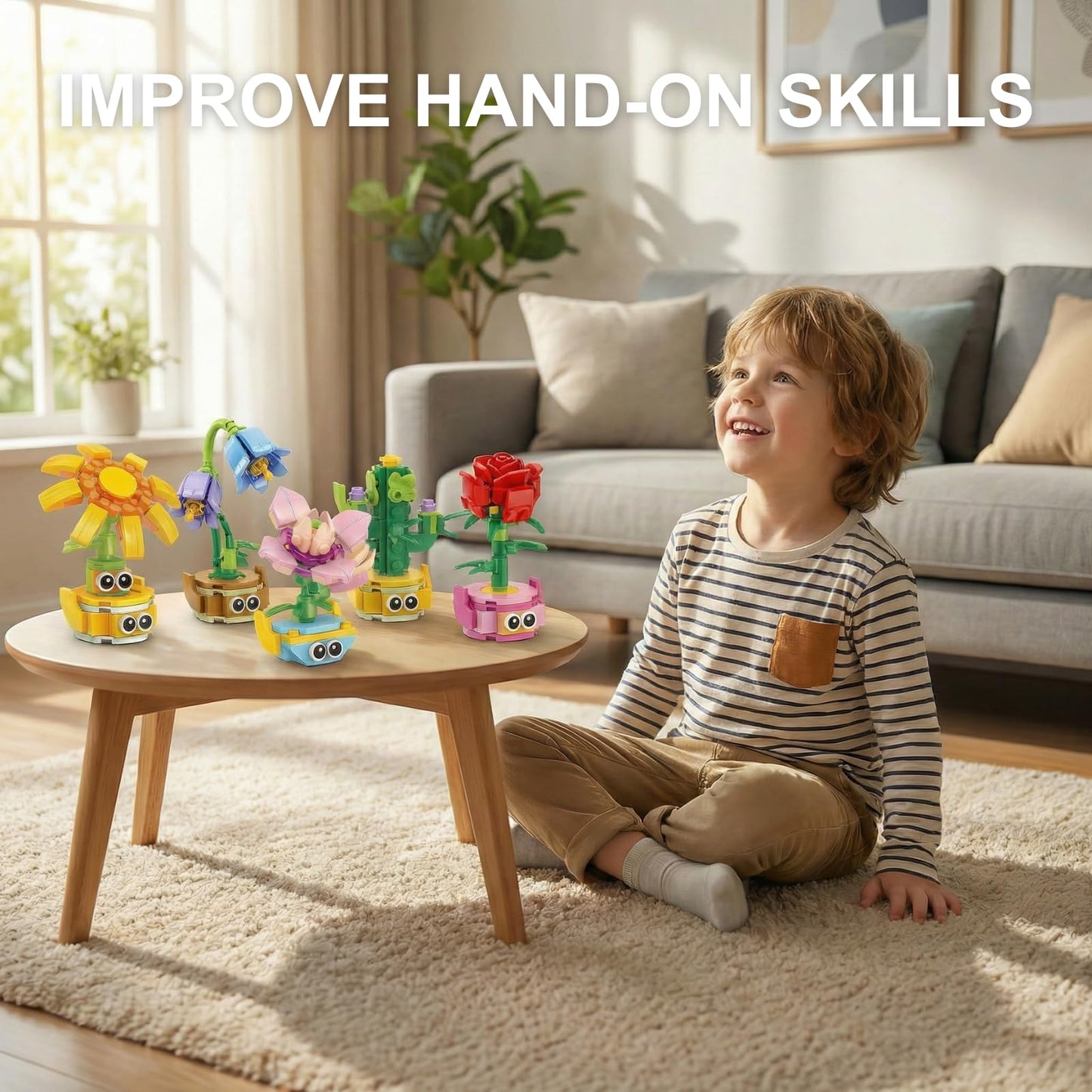 Tecnobicho 12-in-1 Flower Building Set, Botanical Collection Floral Decor Kit, Creative STEM Toy Christmas Birthday Easter Gift for Kids Girls Boys 6+