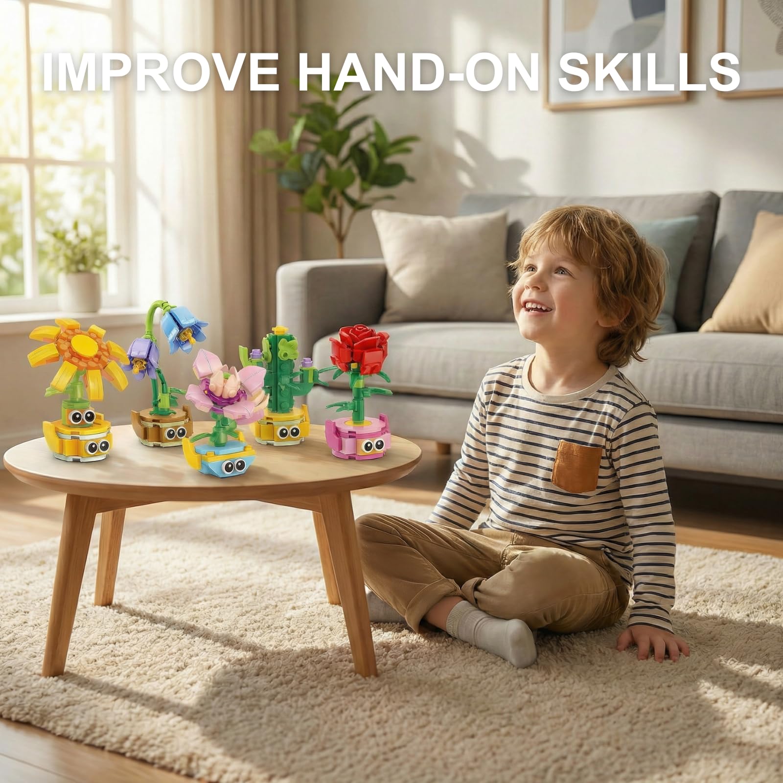 Tecnobicho 12-in-1 Flower Building Set, Botanical Collection Floral Decor Kit, Creative STEM Toy Christmas Birthday Easter Gift for Kids Girls Boys 6+