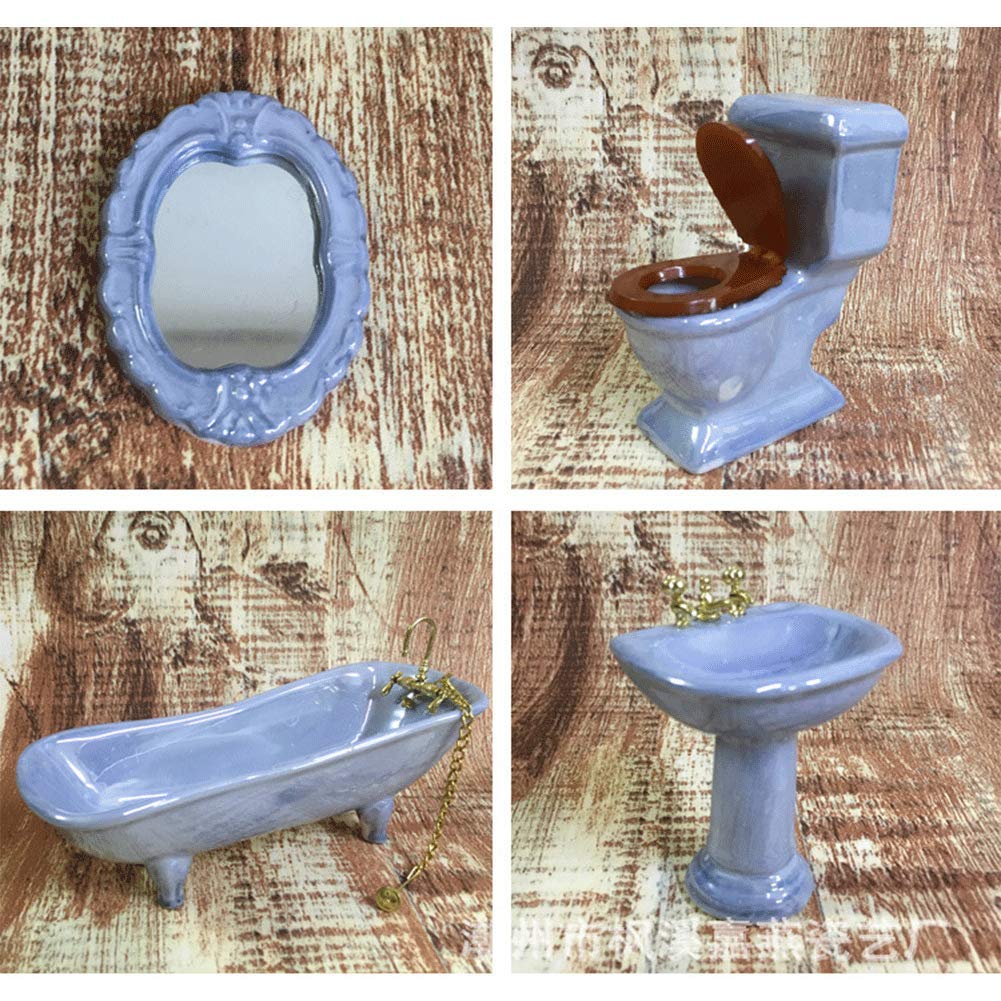 Dollhouse Furniture Miniature Bathroom Set Purple Bathroom Accessories 4PCS-1:12 Scale (Violet)