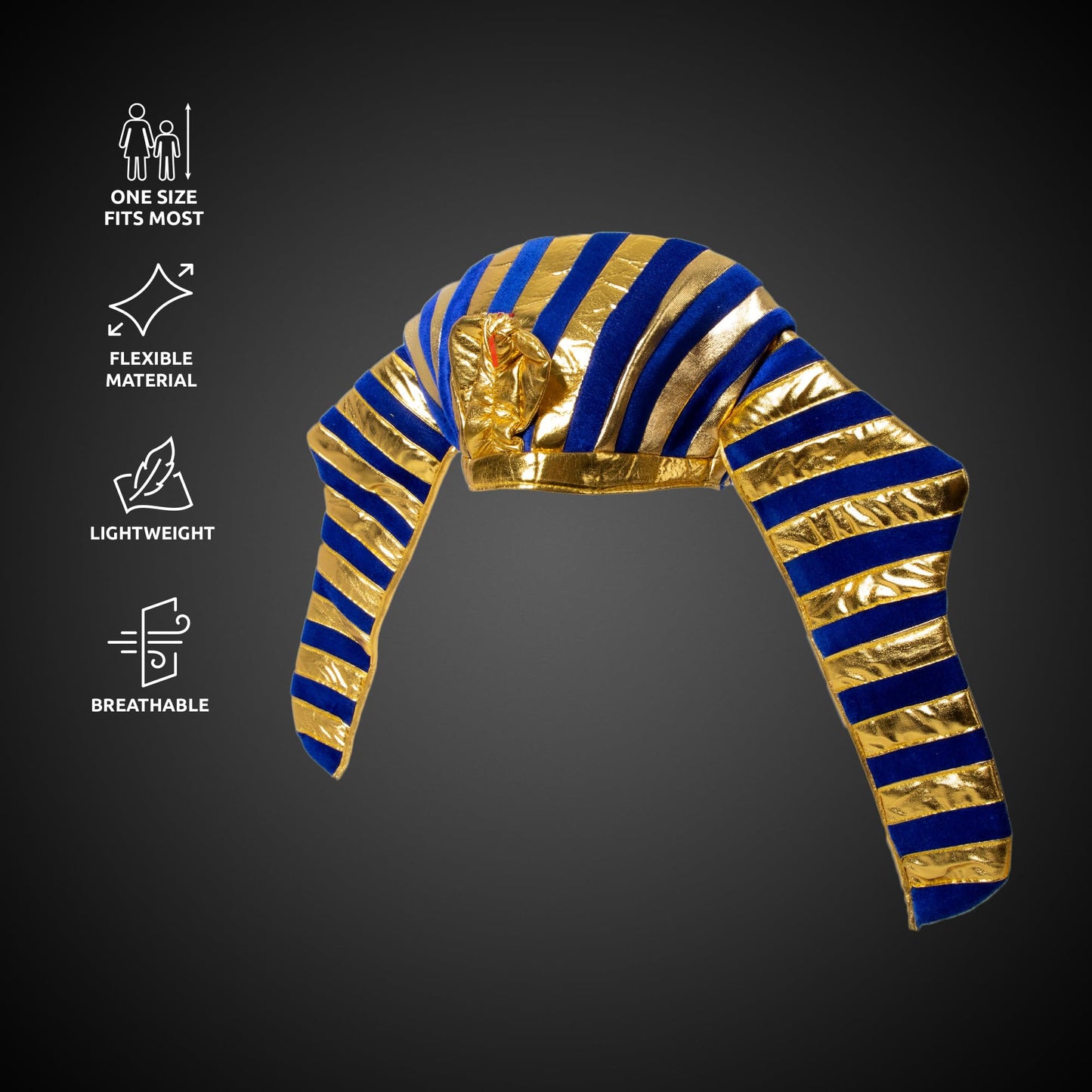 Windy City Novelties Gold & Blue Egyptian Pharaoh Hat - Ancient Costume Headpiece for Halloween, Theater, and Group Dress-Up