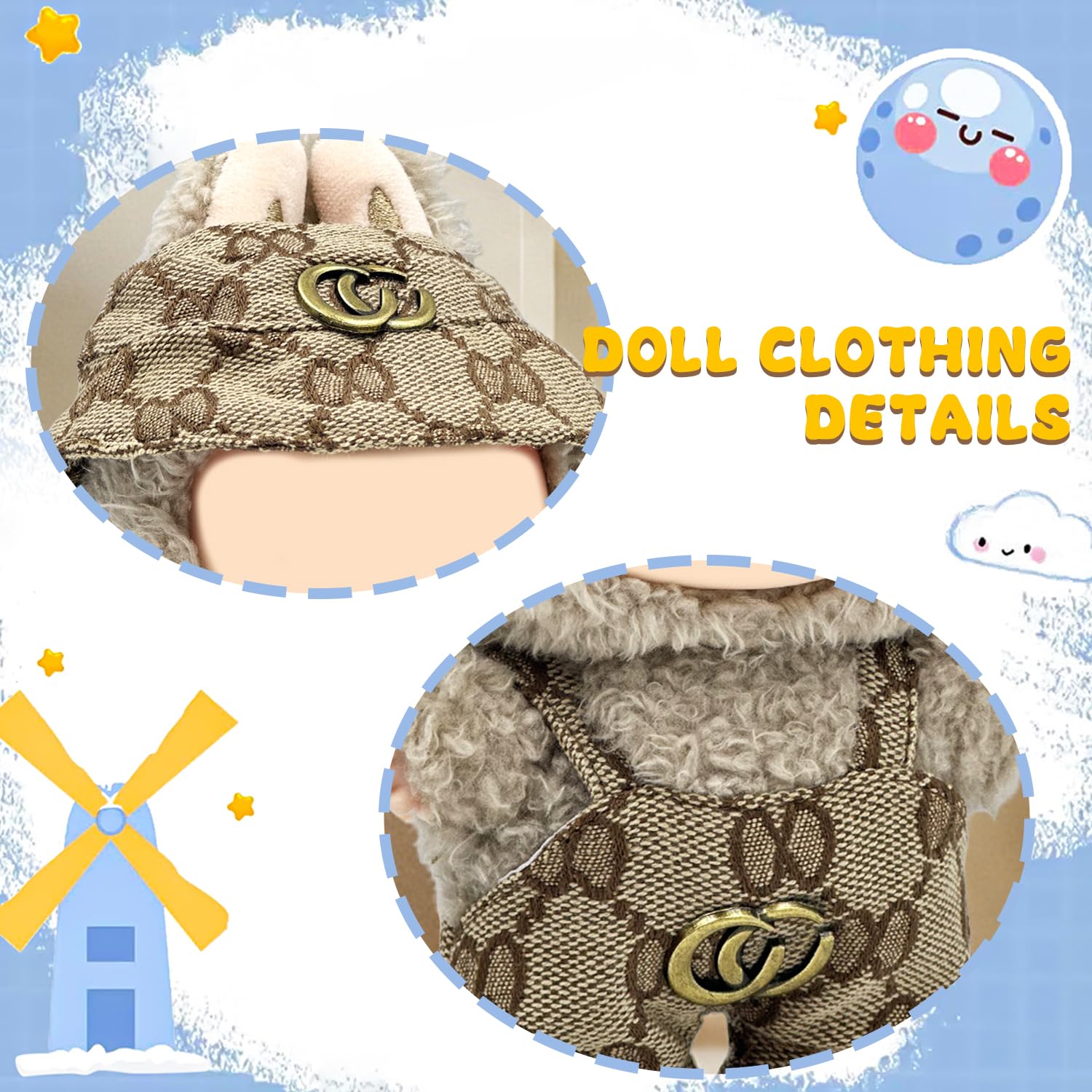 Lukxi 17cm Clothes Set(Only Outfit), Hat & Overalls Set for 6.7inch Doll, Cute Clothes for Dress up Unique Style, Stylish Clothes for Doll (Brown)