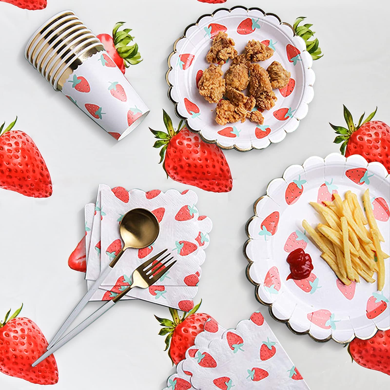 Lecferrarc 2 Pcs Strawberry Tablecloth Strawberry Plastic Table Covers 87 x 51 Inches Tablecovers for Birthday Party Supplies