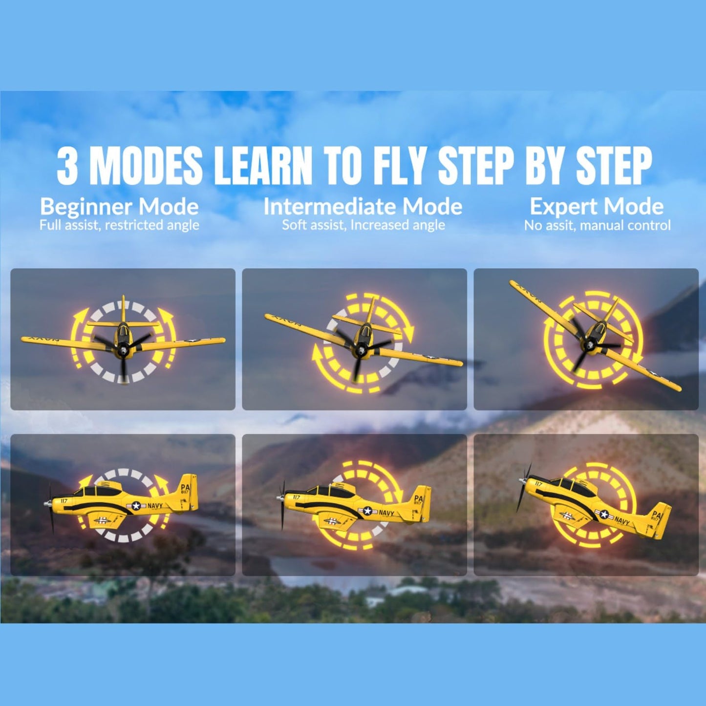 HTLNUZD RC Plane T28 Trojan 2.4G 4CH EPP Foam RC Warbird Fighter | Xpilot Self-Righting & One-Key Aerobatics | Easy-Fly RC Airplane for Beginners