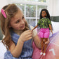 Barbie Fashionistas Doll #144 with Long Brunette Braids Wearing Neon Green Animal-Print Top, Pink Shorts, White Sandals & Earrings, Toy for Kids 3 to