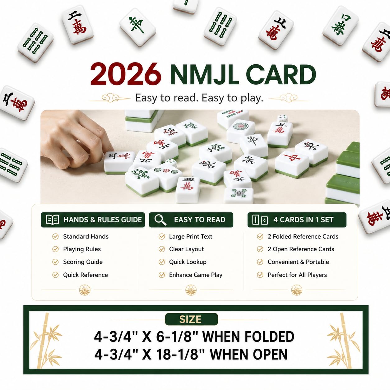 Mah Jong 2026 Cards Official Revision - Large Size mah Jong Card - 4Pcs