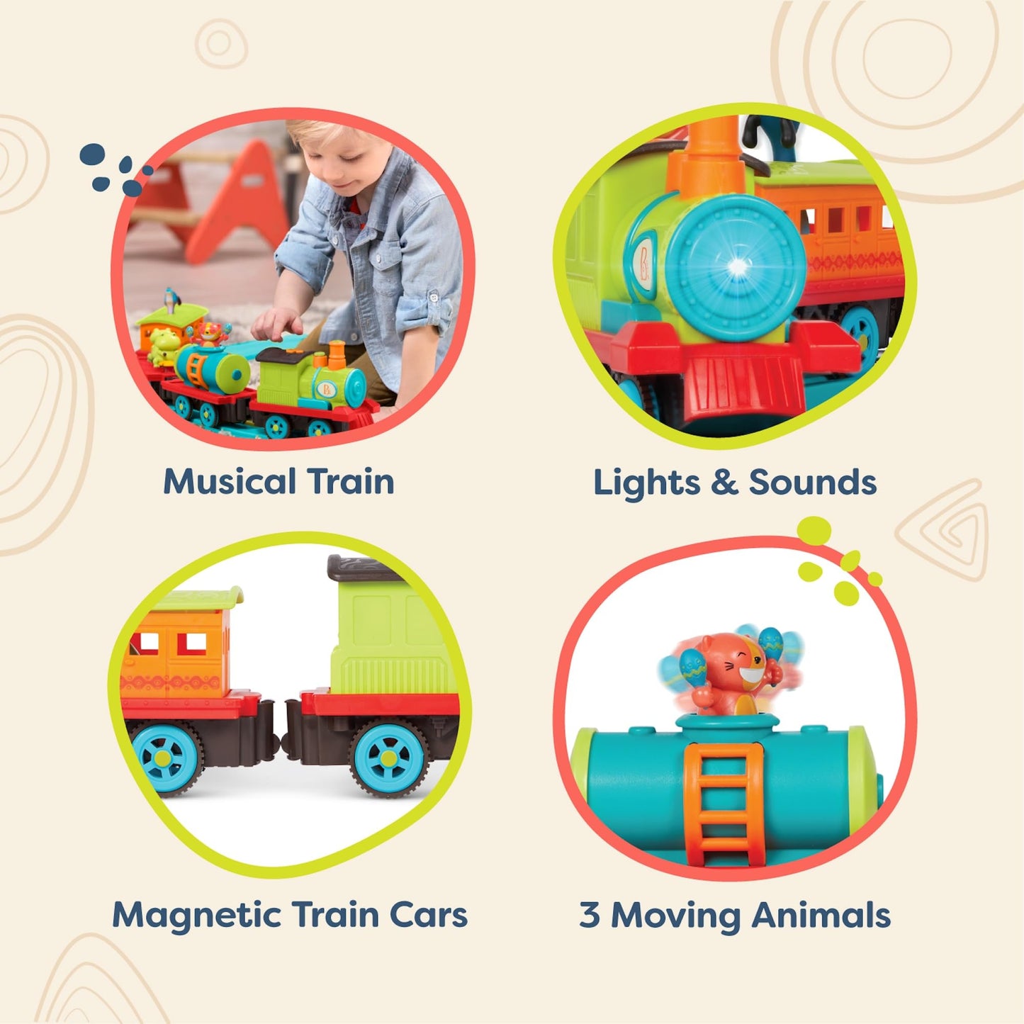 B. toys Critter Express Train Set, Musical Lights and Sounds Toy, Vehicles
