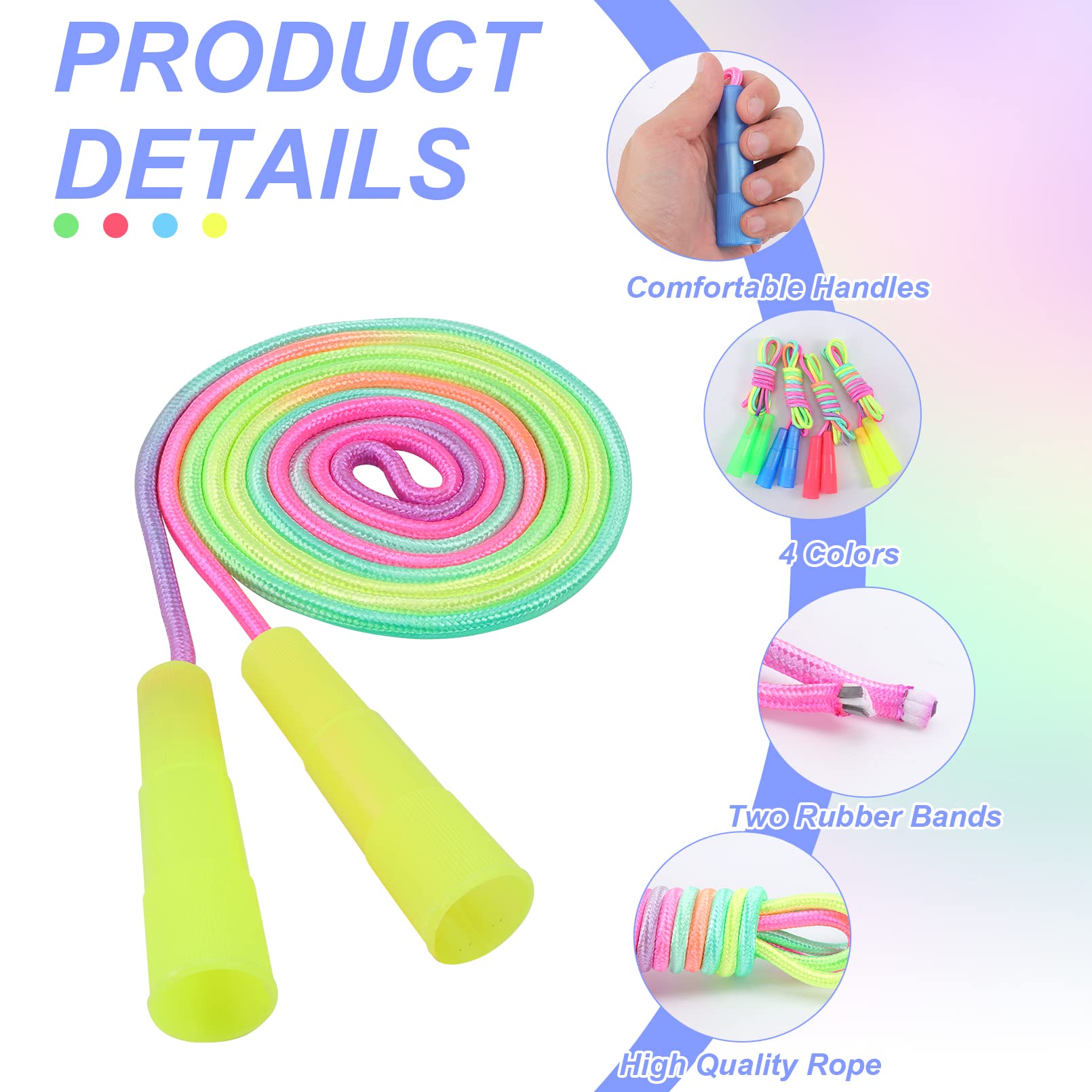 Kids Jump Rope,20 Pack Rainbow Jump Rope Set,7.2 Ft Adjustable Skipping Rope,Durable Jump Ropes with Plastic Handles,Vibrant Jumping Ropes for Outdoor
