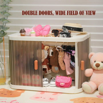 Foldable Doll Wardrobe Storage Box Compatible with Labubu Clothes with 10 Hangers & Rod - Stackable Organizer Cabinet for 15/17cm Doll Clothes