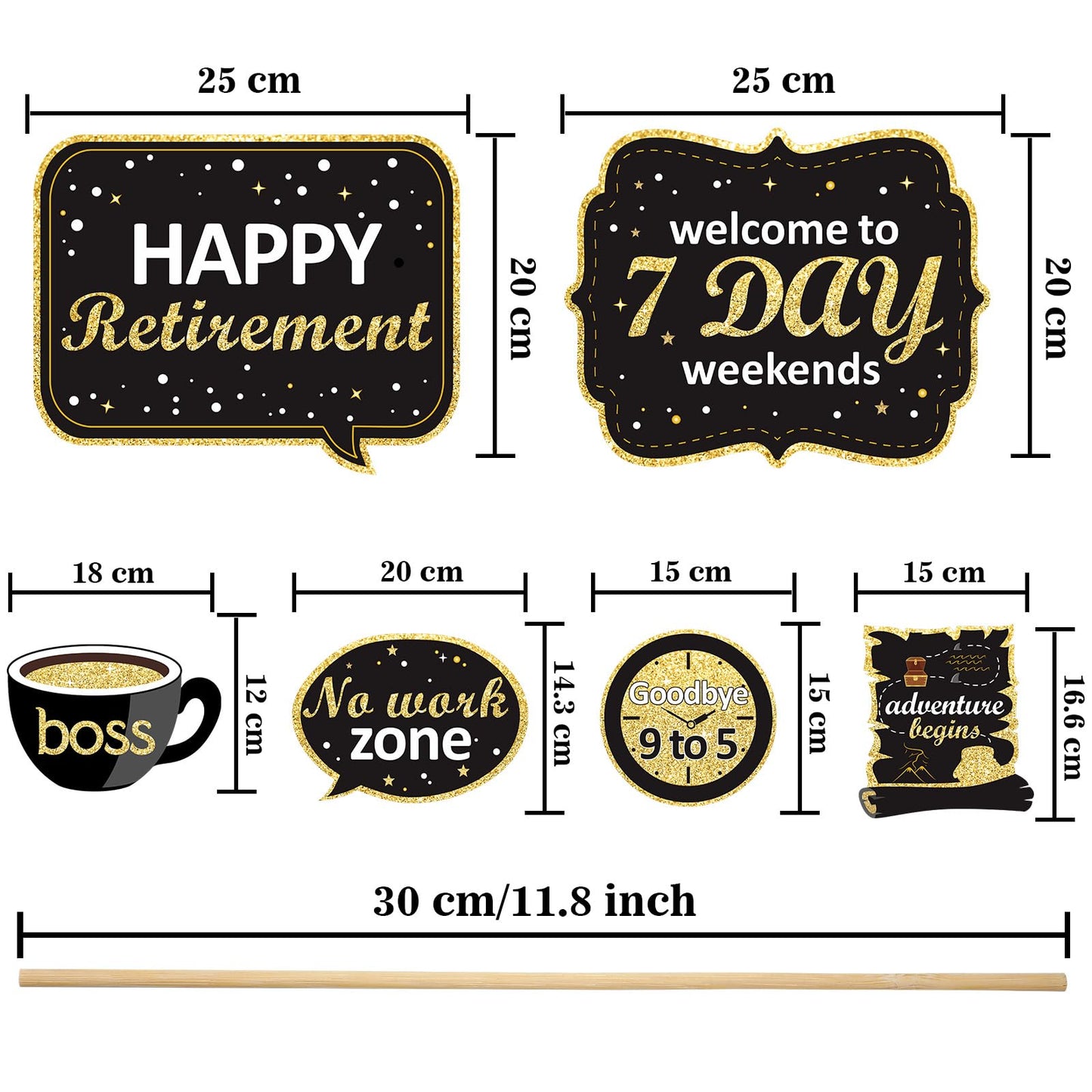 Boao 24 Pcs Retirement Party Decoration Set Retirement Table Decorations Golden Centerpiece Sticks Glitter Centerpieces for Tables Superannuation