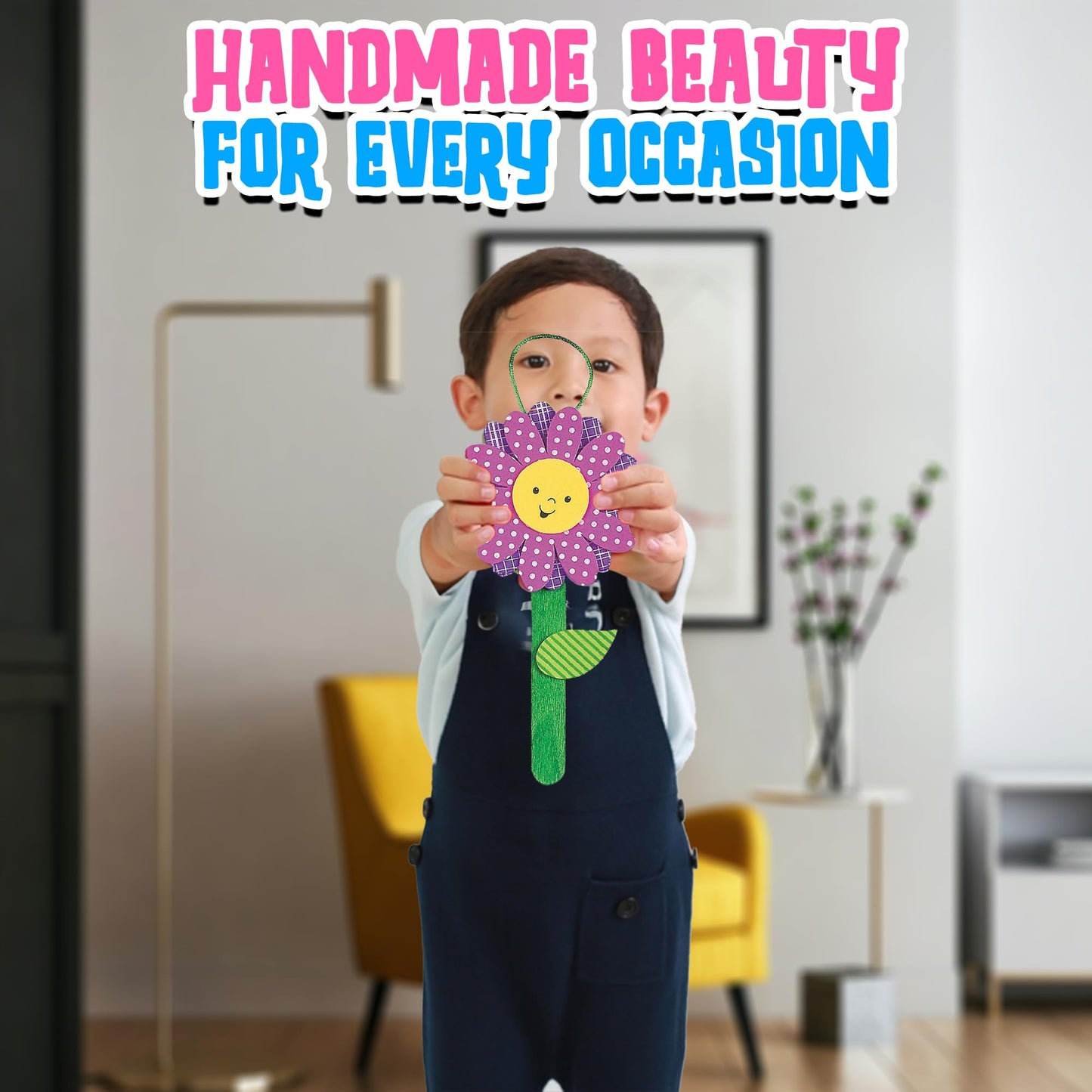 Fun Express Flower Ornament Craft Kit for Kids - 12-Piece Spring DIY Craft Set with Paint & Decorations for Creative Home Activities - Perfect