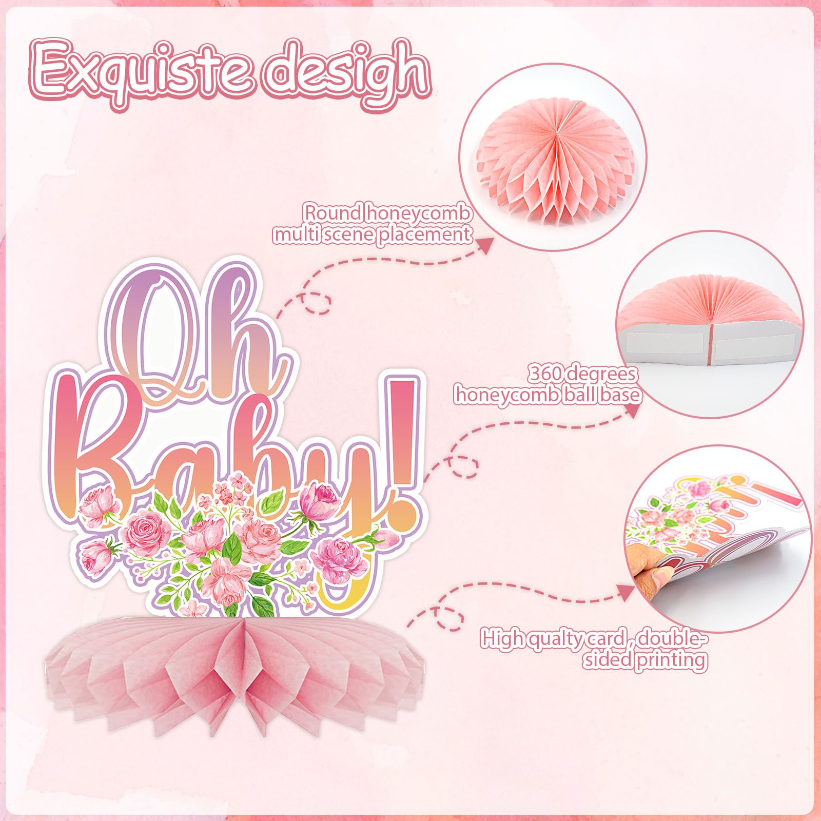 12Pcs Baby Shower Honeycomb Centerpieces Party Decor for Girls,Pink Rose Gold Floral It's a Girl Gender Reveal 3D Table Centerpieces Decoration