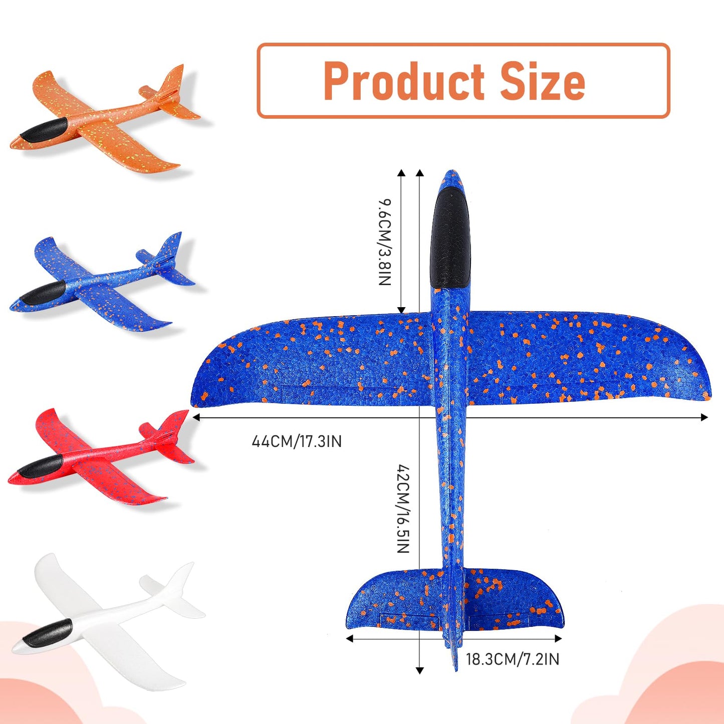 IJRPLM 4 Pack Foam Airplanes, 17.5 Inch Airplane Toys, 2 Flight Modes Glider Plane Flying Toy, Large Throwing Foam Plane for Kids 3-7 Year Olds