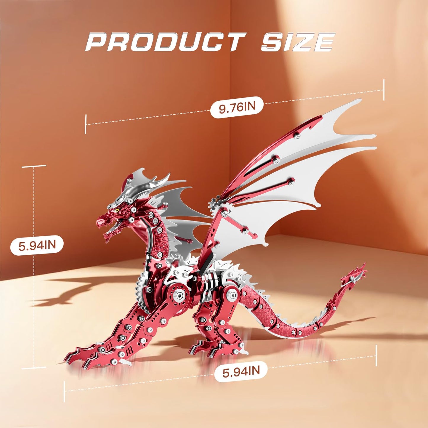 LONGPIN 3D Model Kits for Adults,Metal Dragon Puzzle Building Set,Collectible Mechanical Engineering Crafts for Home Office Decoration & Gift?Red?