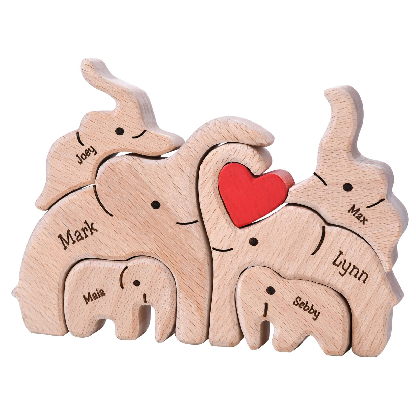 Customized Wooden Elephant Puzzle with 2-8 Family Name -Personalized Family Name Puzzle- Wooden Decor for Christmas Birthday Gifts for Mom Dad (6