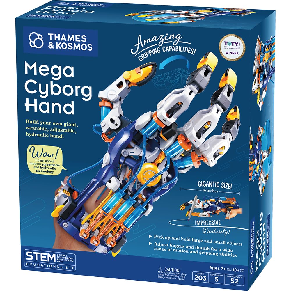 Thames & Kosmos Mega Cyborg Hand STEM Experiment Kit | Build Your Own GIANT Hydraulic Amazing Gripping Capabilities Adjustable for Different Sizes