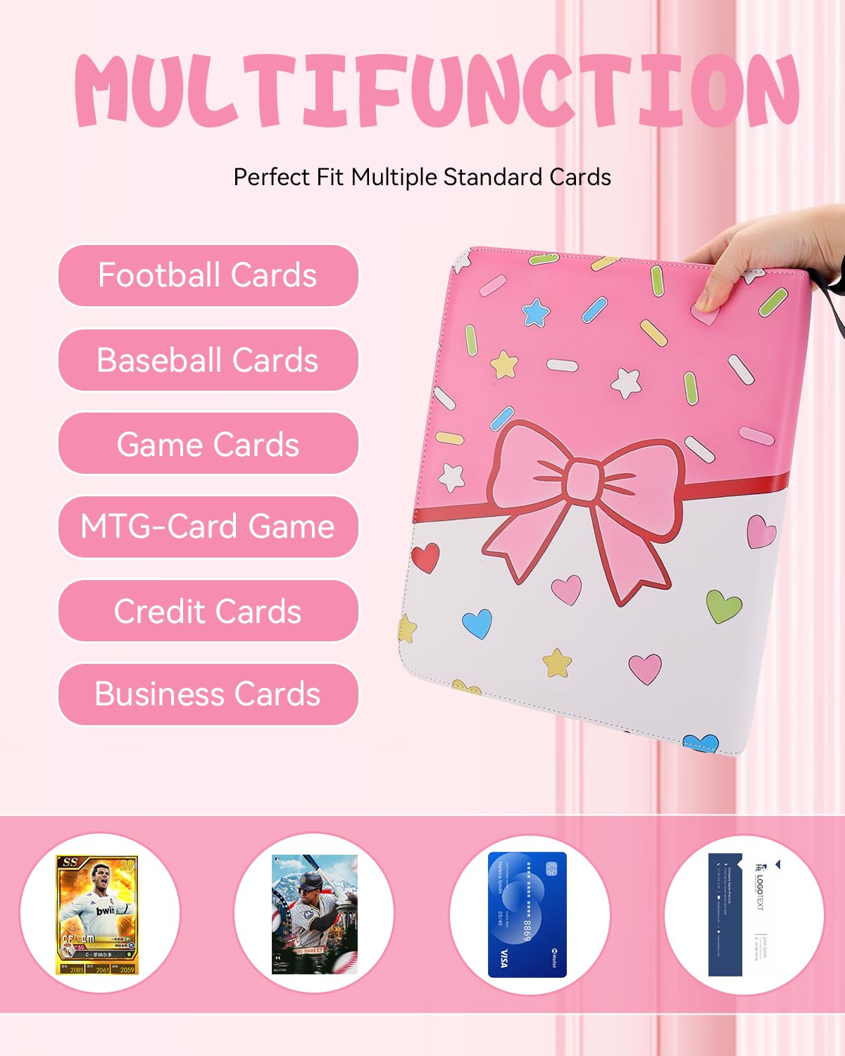 HAPPYER Card Binder 9 Pocket, Trading Card Binder Holds 900 Cards with 50 Removable Pages, Zipper Card Holder Album, Card Book Organizer for Sports