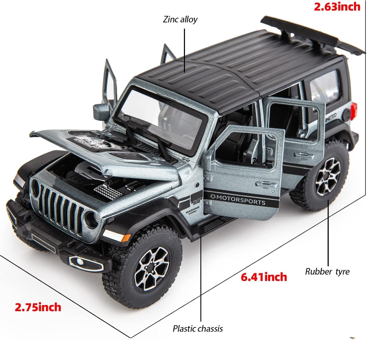 WAKAKAC Compatible for 7 Door Off-Road Toy Car 1/32 Die-cast Pull Back Model Car with Sound and Light Toy Vehicle Cars for Kids Ages 4-8 Festival Gift