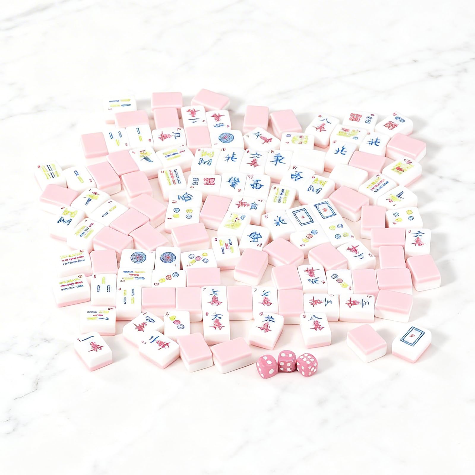 SJKHGU American Mahjong | 166 Premium 1.2-inch Ivory White Tiles | Complete Mahjong Game Set Pink