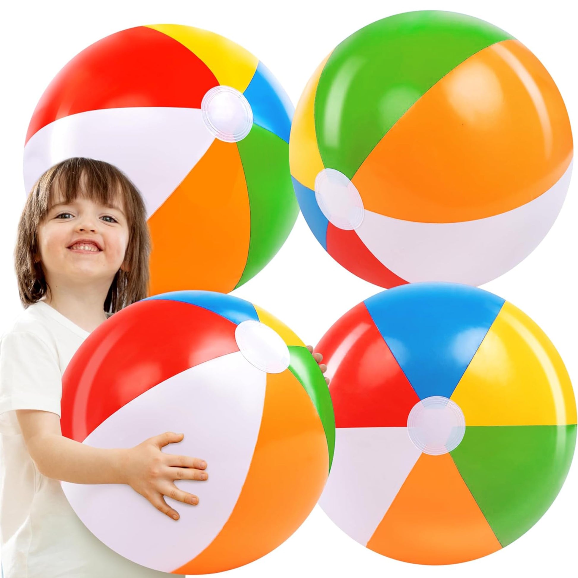 JOYIN 4-Pack 20" Beach Balls - Large Rainbow Beach Ball Inflatable Pool Toys for Party Supplies Decorations, Adults Kids Birthday Luau Summer Beach