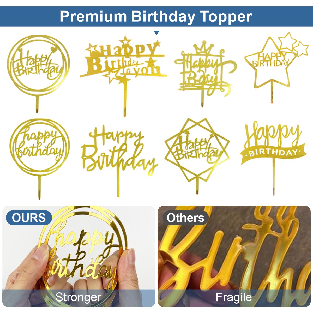28 Pcs Happy Birthday and Butterfly Cake Toppers Set, Acrylic Gold Birthday Cupcake Toppers, Butterfly Cake Decorations