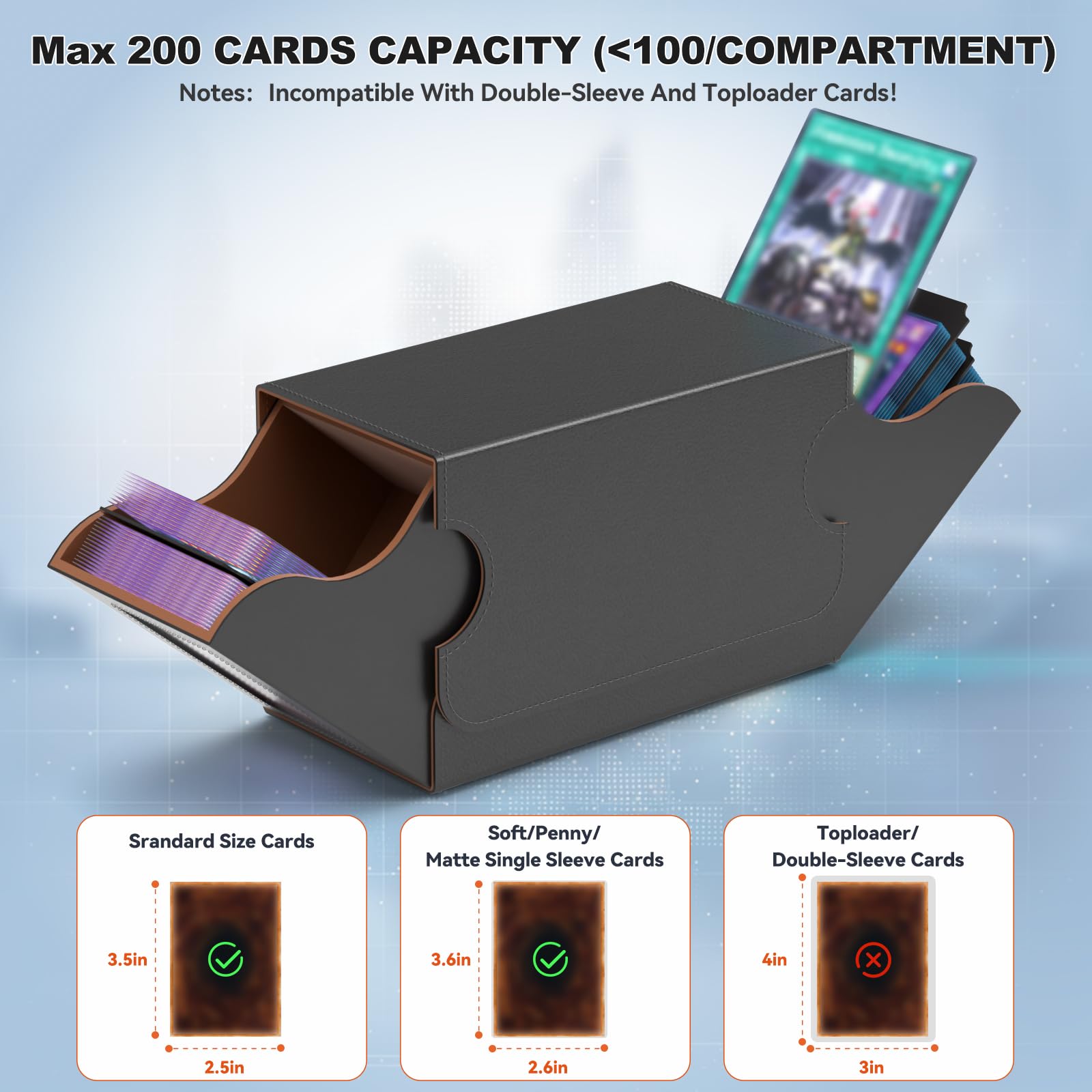 Card Deck Box Magnetic Flip MTG Commander Deck Box 200 TCG Card Storage Box PU Leather Double Deckbox Trading Card Deck Box Card Deck Case with
