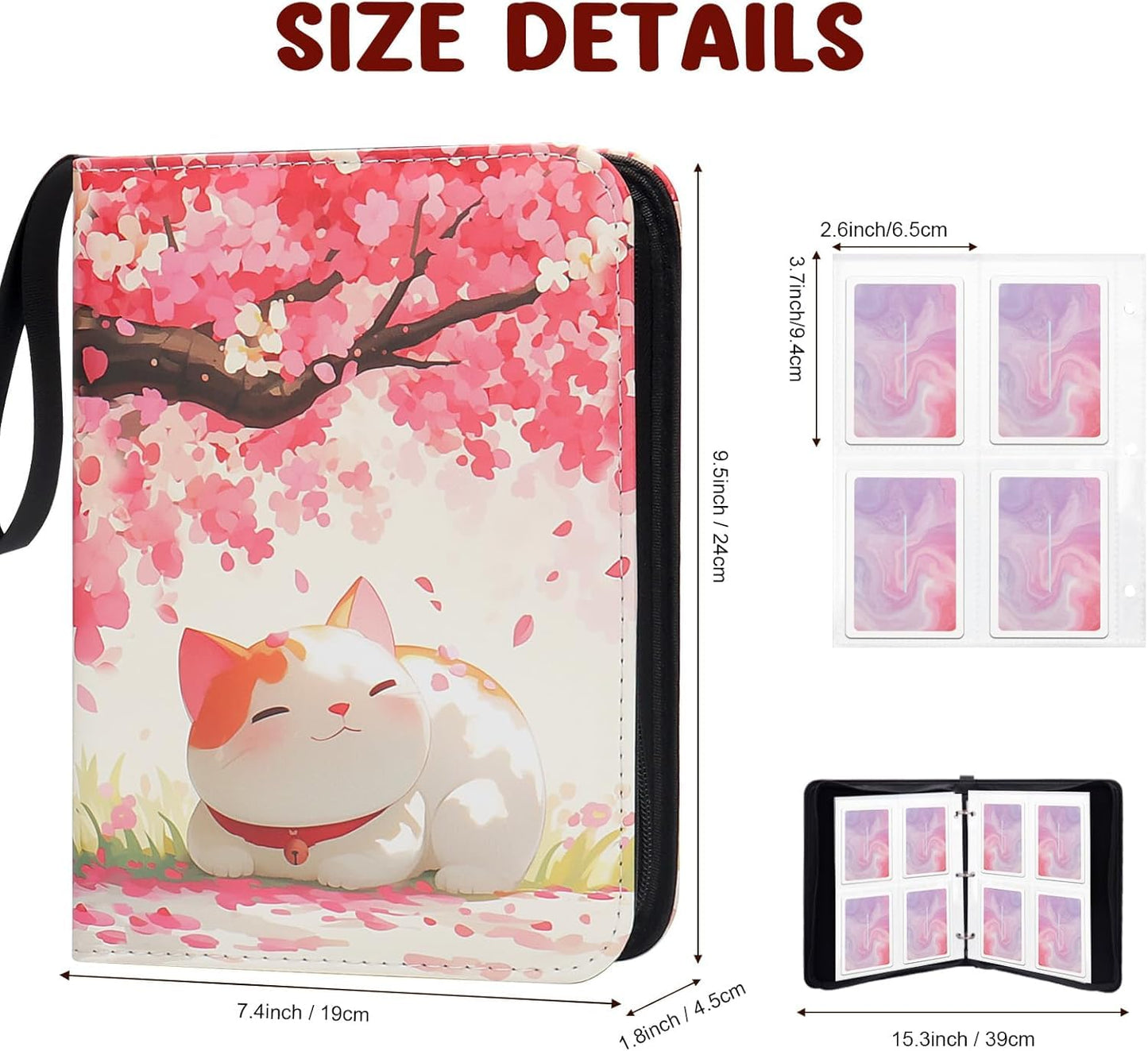 Trading Card Binder 50 Pages 400 Pockets Compatible with TCG, MTG, Yu-Gi-Oh Cards, Portable Waterproof PU Card Holder, Collectible Card Album for