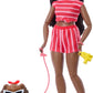 Barbie Twinning Looks Doll with Pet Dog in Matching Red Striped Clothes and Accessories for Both Like Sunglasses and Headbands, Wavy Black Hair