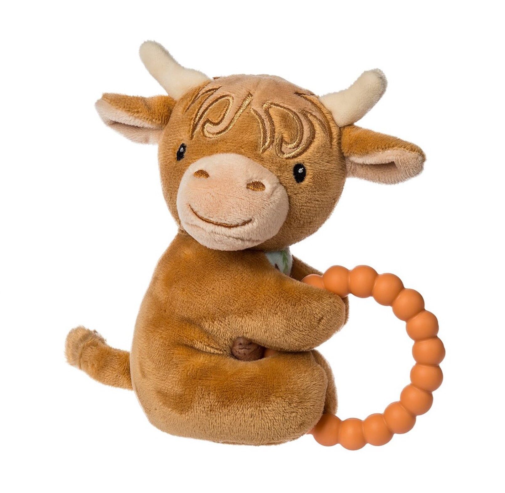 Mary Meyer Soft Baby Rattle with Soothing Teether Ring, 6-Inches, Hetty Highland Cow