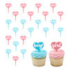 Boy Girl Cake Toppers, 24 Gender Reveal Cupcake Decorations, Blue & Pink Cupcake Pics For Baby Shower Or Gender Reveal - 24 Pack