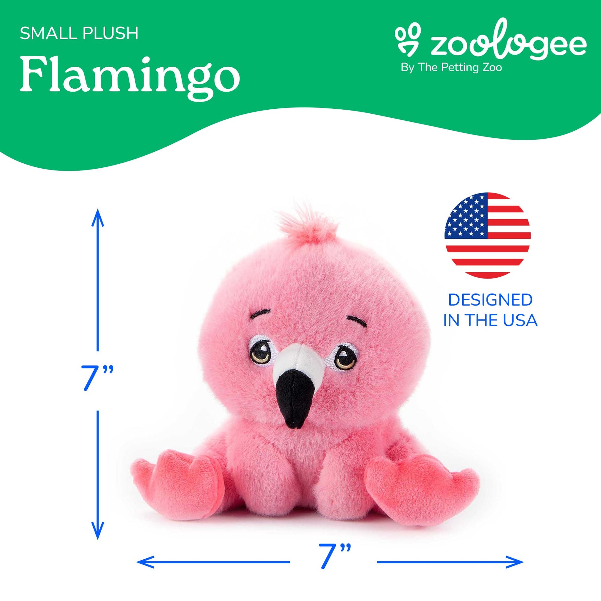 The Petting Zoo Flamingo Stuffed Animal Plushie, Gifts for Kids, Snugletz Zoologee Plush Toy, 7 in
