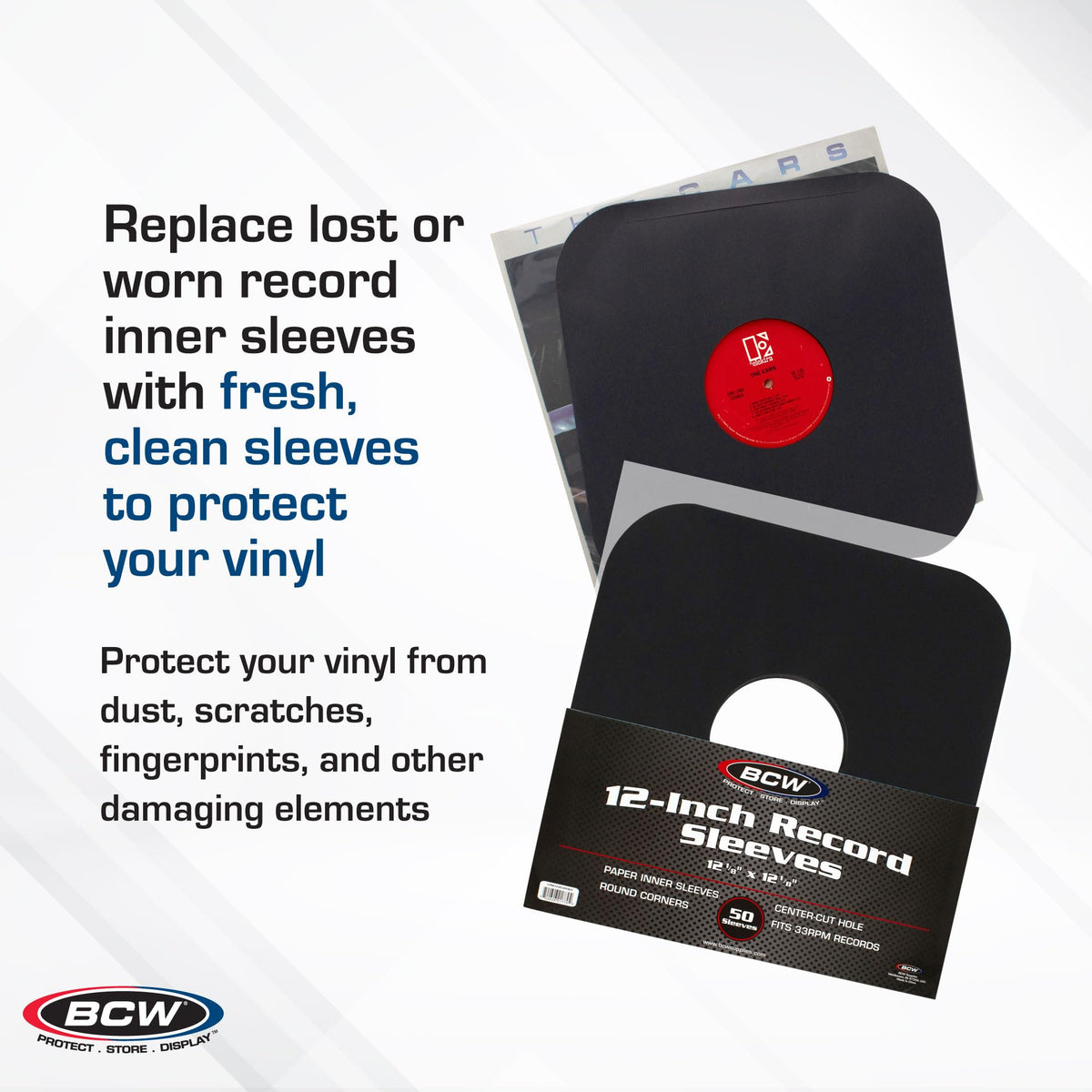 BCW 12 Inch Vinyl Record Paper Inner Sleeves - Round Corners - Black | Pack of 50 | Protective LP Album Sleeves for Vinyl Storage and Preservation |