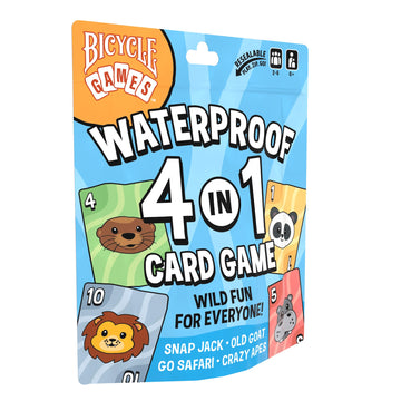 Bicycle Waterproof 4‑in‑1 Card Games Set - Durable Plastic Playing Cards Deck for Go Fish, Slap Jack, Crazy Eights & Old Maid, Family Travel Game