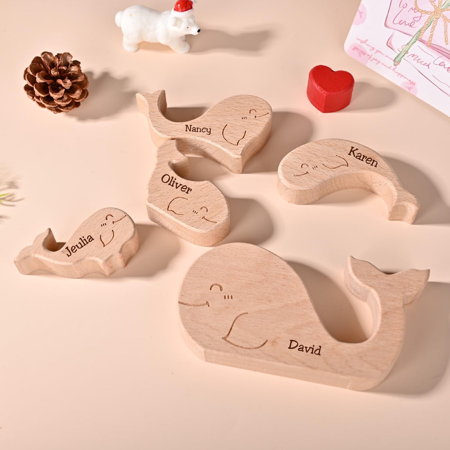 Custom Wooden Whale Family Puzzle with Personalized Names Special Single Parent Design Thoughtful Decorative Gift for Mom or Dad Ideal for Mother’s