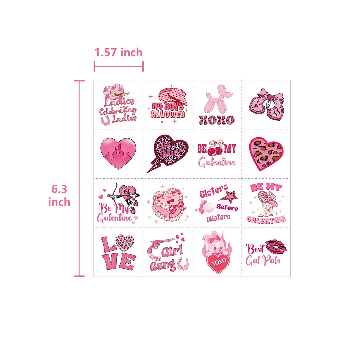256PCS+ Galentine’s Day Glitter Tattoos Party Favors - Heart Girl Love Valentines Stickers V-Day Supplies Decorations