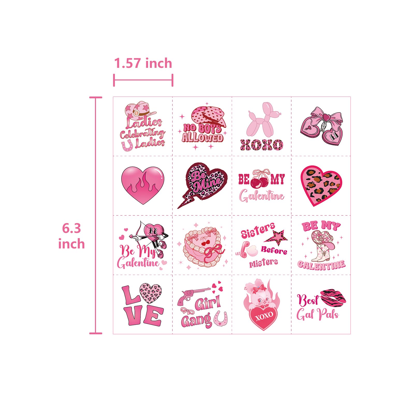 256PCS+ Galentine’s Day Glitter Tattoos Party Favors - Heart Girl Love Valentines Stickers V-Day Supplies Decorations