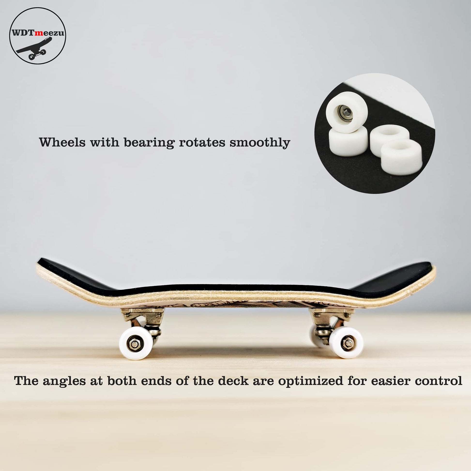 WDTMEEZU Wood Fingerboard and Finger Skateboard Flat Rail Set Fingerboard with Bearing Wheels and Professional Prop for MINI Skateboard Rail Made