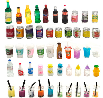 50Pcs Miniature Drink Bottles Adults Dollhouse Soda Pop Cans Pretend Play Kitchen or Supermaket Game Party Accessories Toys for Boys and Girls Kitchen