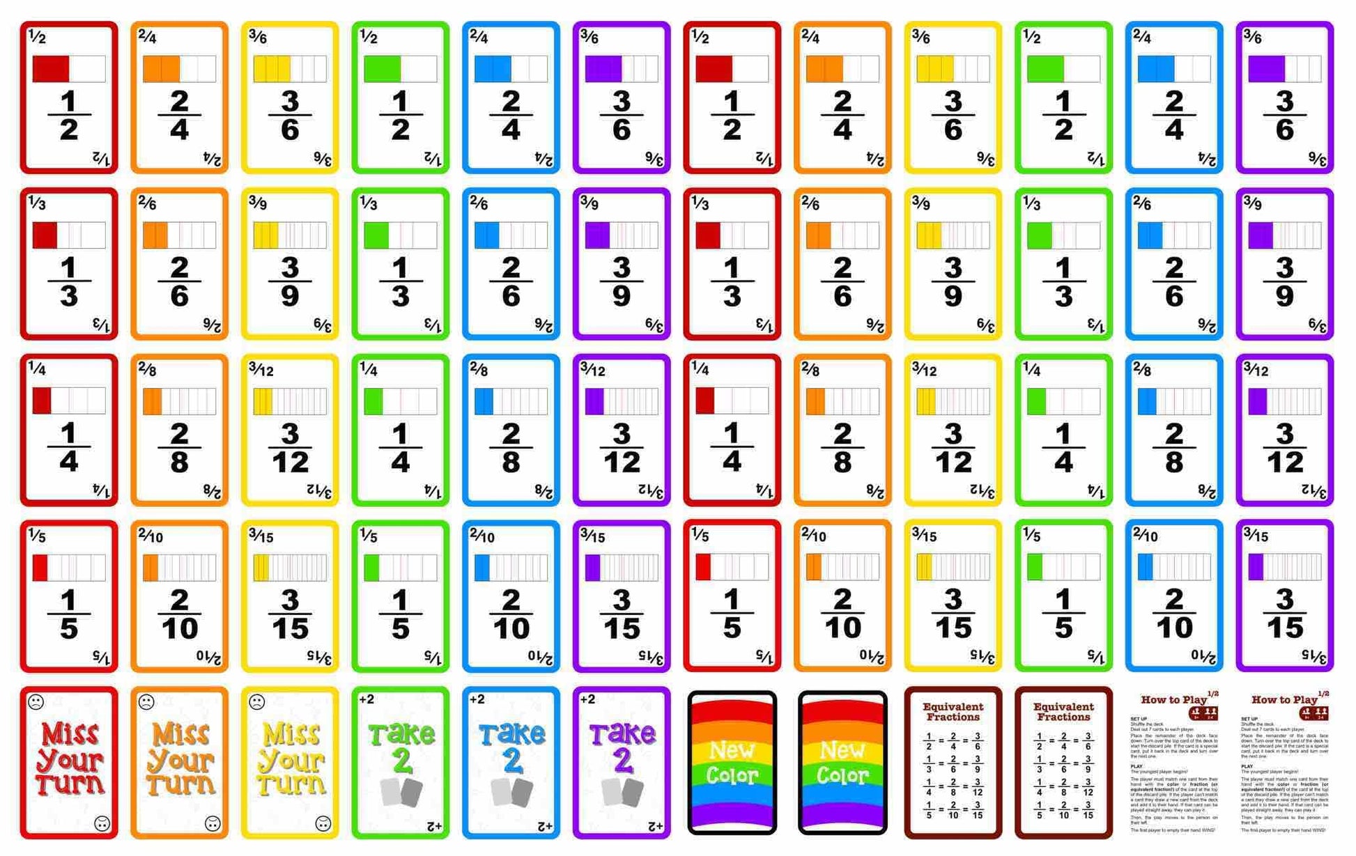 Fractions Wild - Match Fraction Number or Color to be The First to get rid of All Your Cards! Easy to Learn, Fun to pla Math Game for 3rd, 4th, 5th