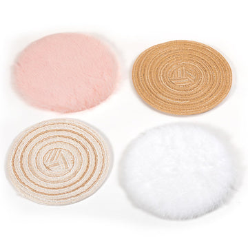 SAMCAMI Miniature Dollhouse Accessories Fluffy Rugs 4Pcs, Mini Dollhouse Accessories 1 12 Scale (Round)
