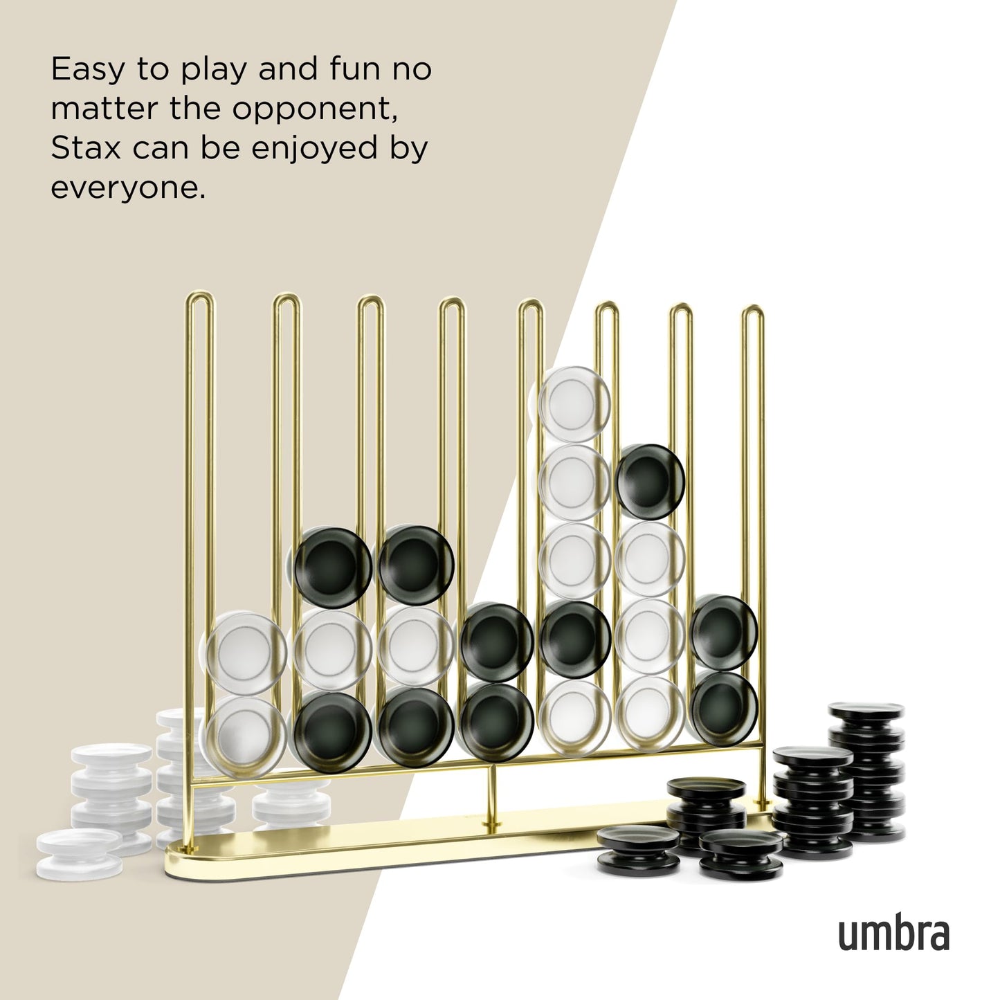 Umbra STAX Four-in-a-Row Game for 2 Players, Ages 6+, Brass