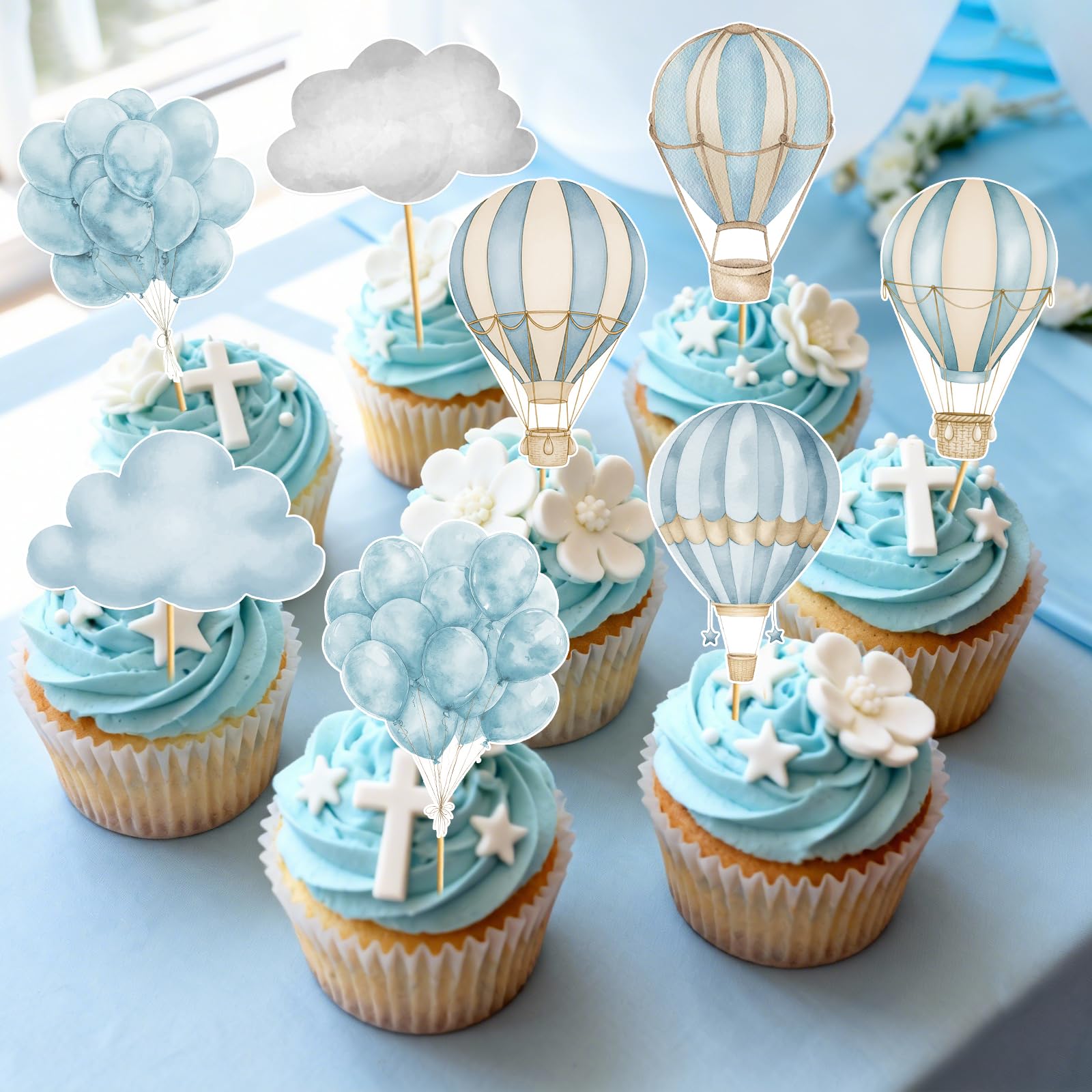 36pcs Hot Air Balloon Cupcake Toppers: Hot Air Balloon Decorations Adventure Awaits Baby Shower Hot Air Balloon Baby Shower Decorations
