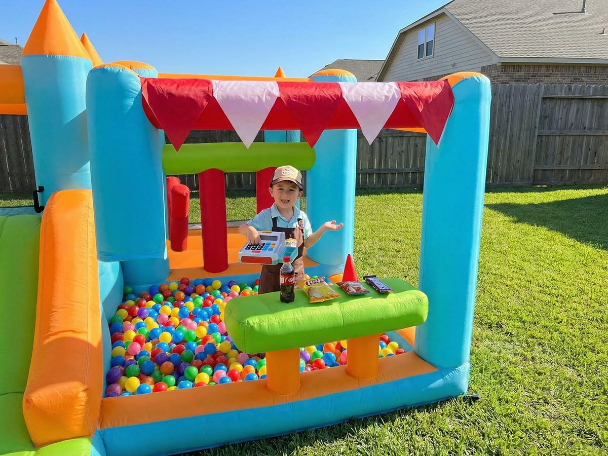 Whubefy Bounce House for Kids 3-10, 10-in-1 Bounce Castle for Backyard, Bouncy House with Slides, Market Stand, Jumping Area, Obstacle Courses & Ball