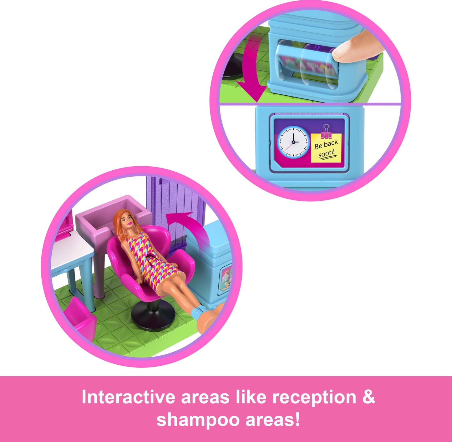 Barbie Mini BarbieLand Collectible Hair Salon Playset with 1.5-Inch Doll, Style Station with Mirror, Shampoo Area and Reception Desk for Storytelling