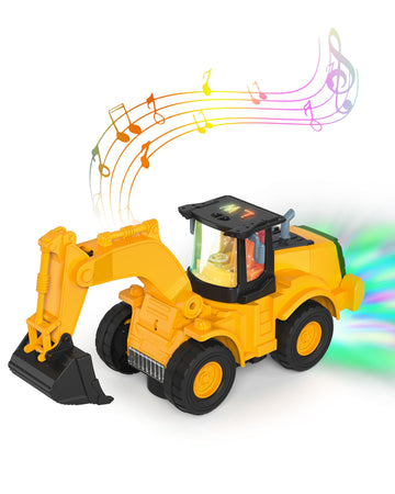 Kizmyee Automatic Excavator Toy with Music & 3D Lights, Battery Powered Construction Vehicle for Kids Ages 3-6, Boys Girls Gift for Birthday Christmas